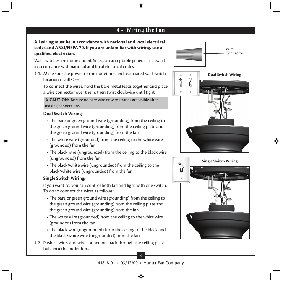 4 • wiring the fan | Hunter Fan 41818-01 User Manual | Page 8 / 15