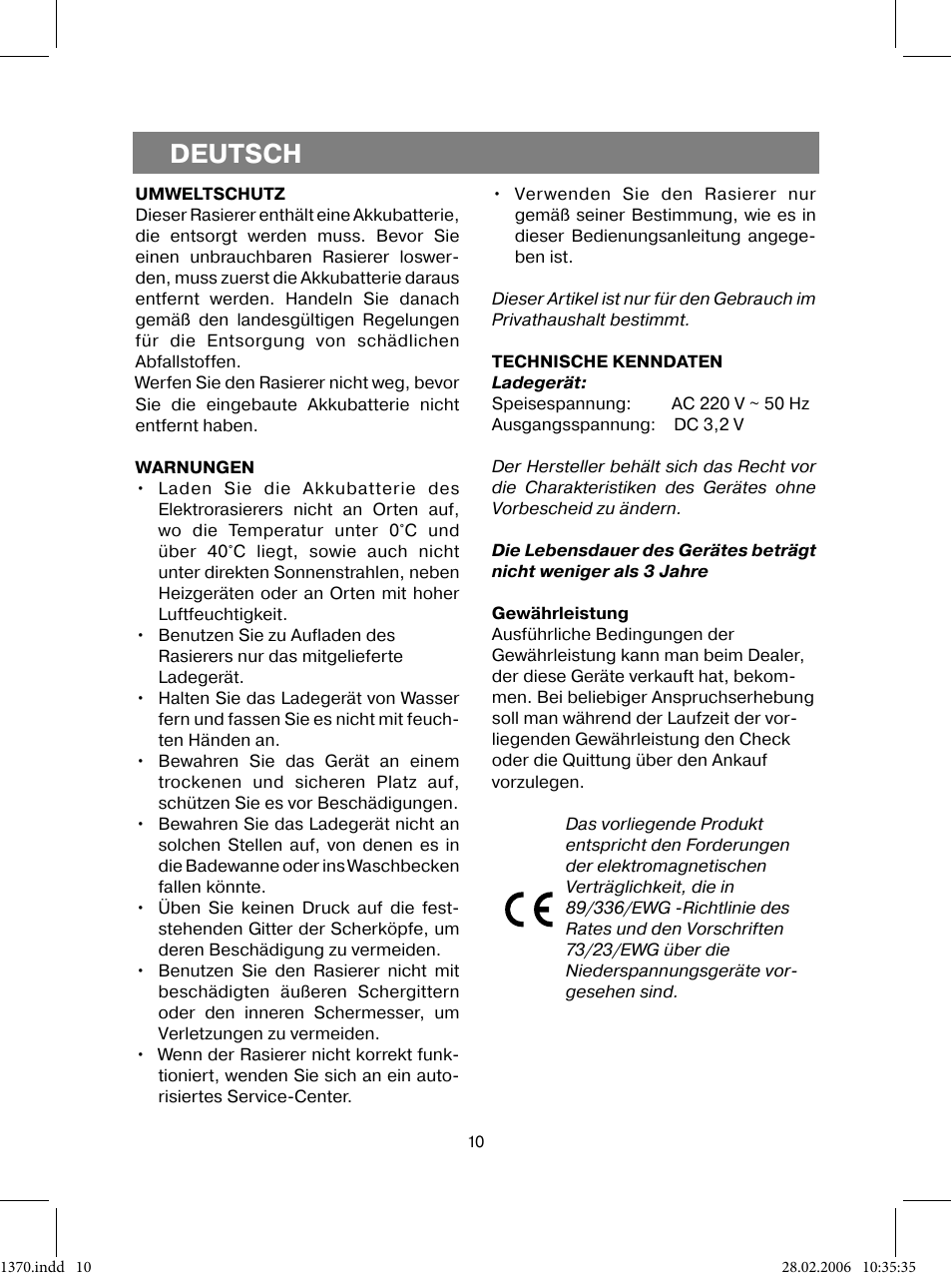 Deutsch | Vitek VT-1370 B User Manual | Page 10 / 40