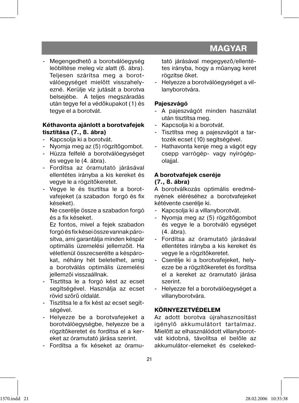 Magyar | Vitek VT-1370 B User Manual | Page 21 / 40