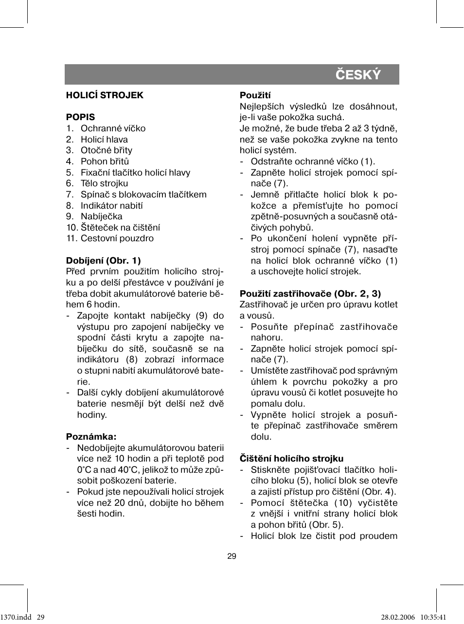 Český | Vitek VT-1370 B User Manual | Page 29 / 40