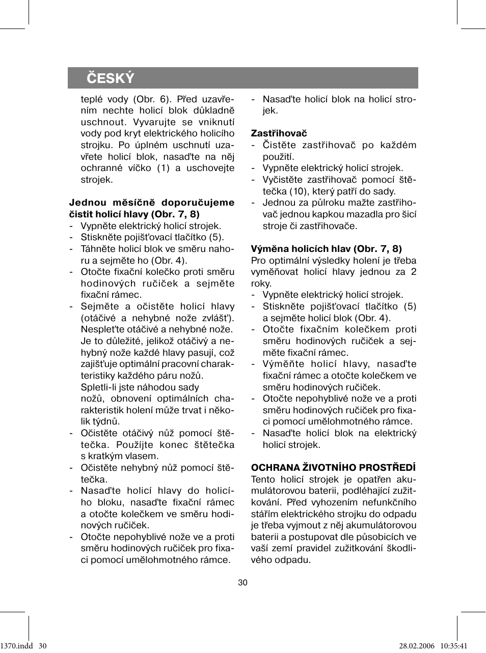 Český | Vitek VT-1370 B User Manual | Page 30 / 40