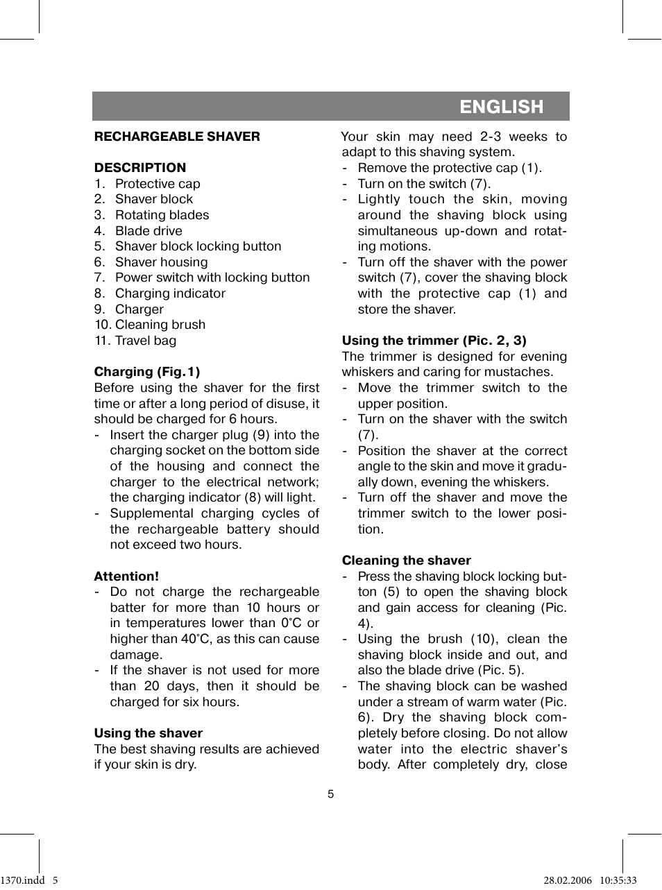 English | Vitek VT-1370 B User Manual | Page 5 / 40