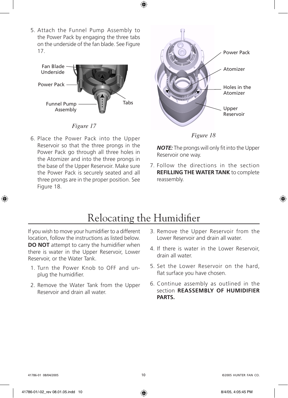 Relocating the humidifi er | Hunter Fan 34257 User Manual | Page 10 / 28