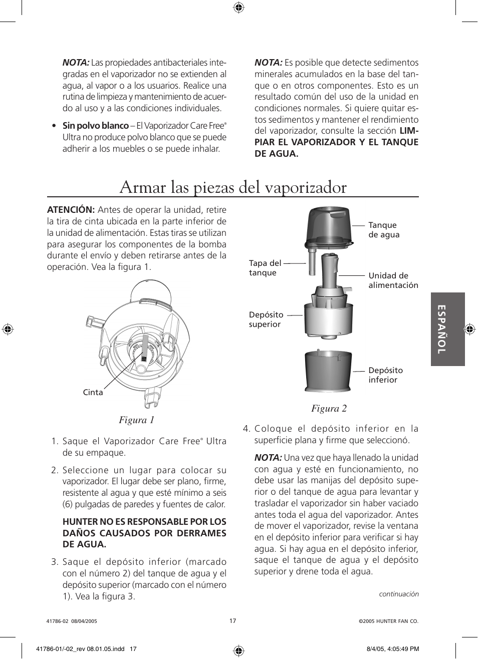 Armar las piezas del vaporizador | Hunter Fan 34257 User Manual | Page 17 / 28