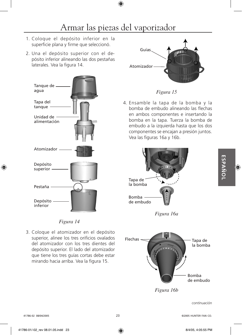 Armar las piezas del vaporizador | Hunter Fan 34257 User Manual | Page 23 / 28