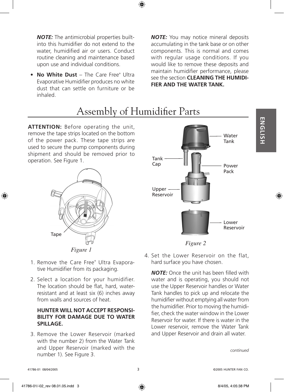Assembly of humidifi er parts | Hunter Fan 34257 User Manual | Page 3 / 28