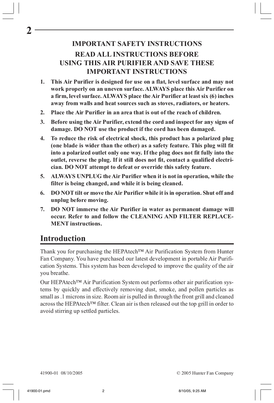 Introduction | Hunter Fan 30240 User Manual | Page 2 / 8