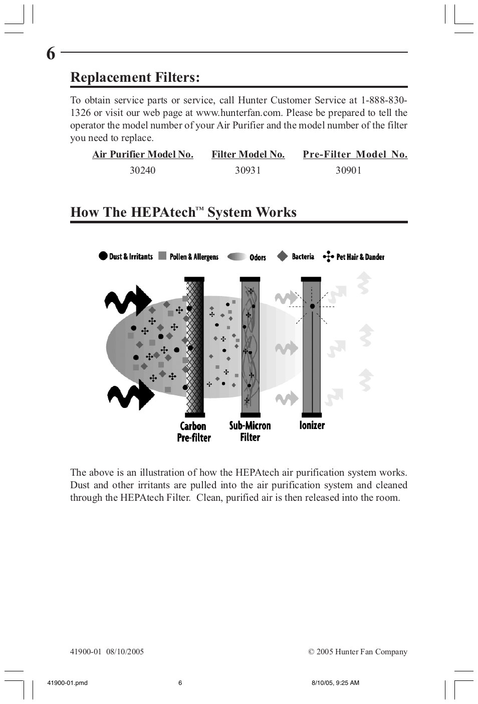 Replacement filters, How the hepatech, System works | Hunter Fan 30240 User Manual | Page 6 / 8