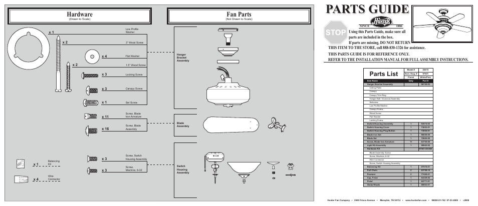 Hunter Fan 20415 User Manual | 2 pages