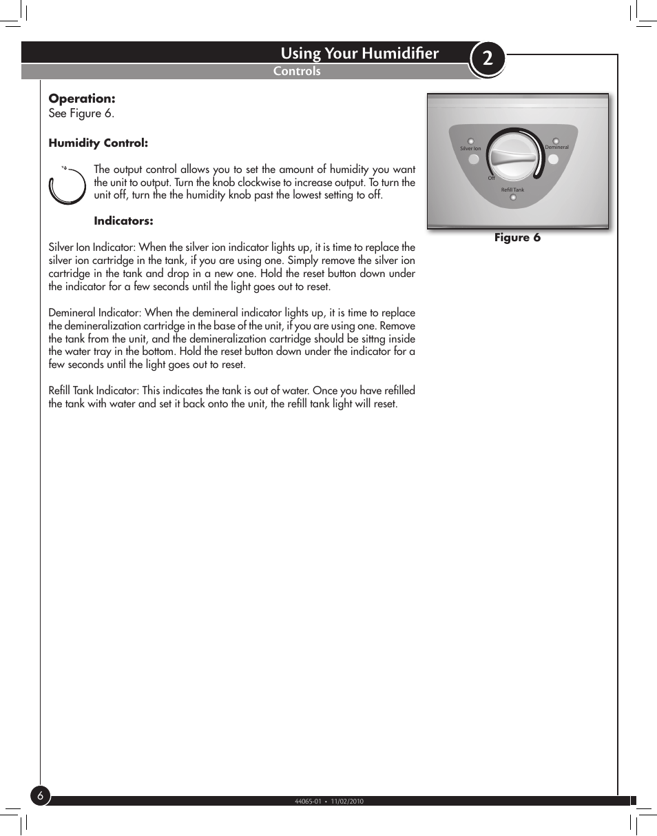 Controls, The unit. figure 4, Using your humidifier | Hunter Fan 31006 User Manual | Page 6 / 11