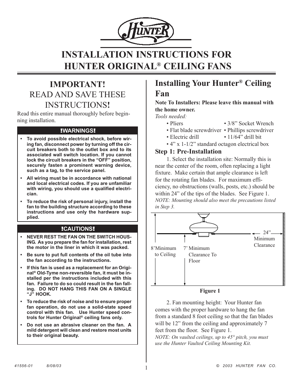 Hunter 25602 52 Outdoor Original User Manual | 8 pages