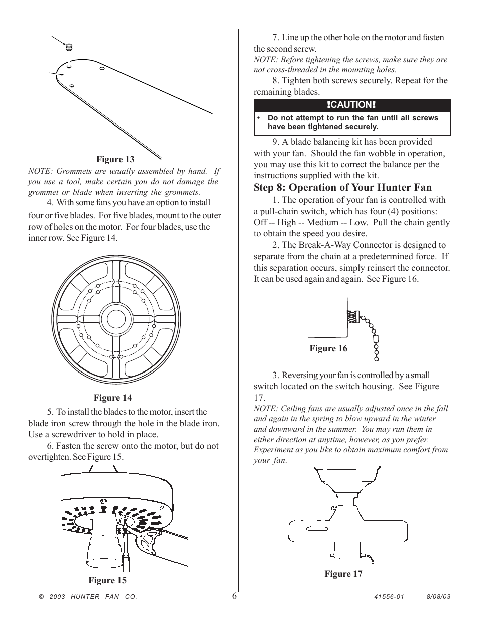 Step 8: operation of your hunter fan | Hunter 25602 52 Outdoor Original User Manual | Page 6 / 8