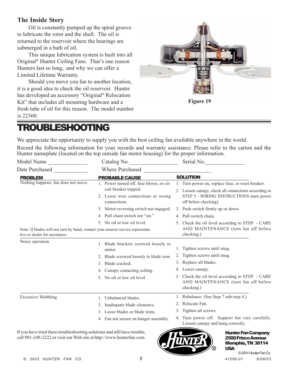 Troubleshooting, The inside story | Hunter 25602 52 Outdoor Original User Manual | Page 8 / 8