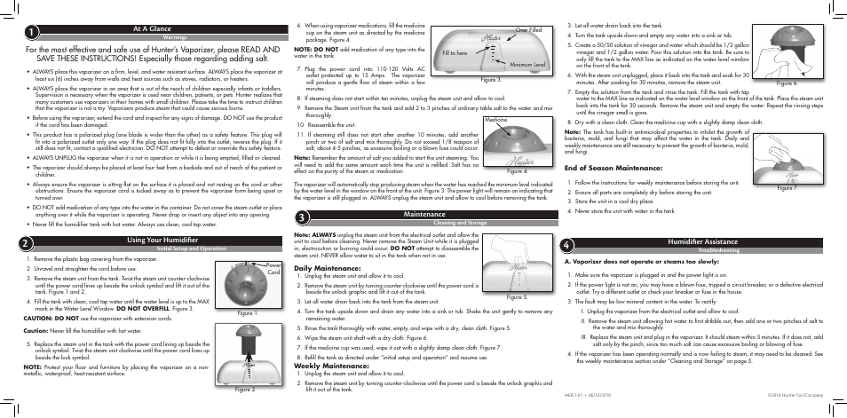 At a glance, Using your humidifier, Maintenance | Humidifier assistance | Hunter Fan 35156 User Manual | Page 2 / 2