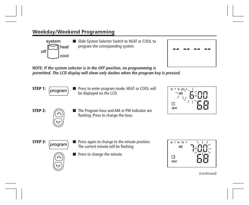 Weekday/weekend programming | Hunter Fan 43355 User Manual | Page 19 / 43