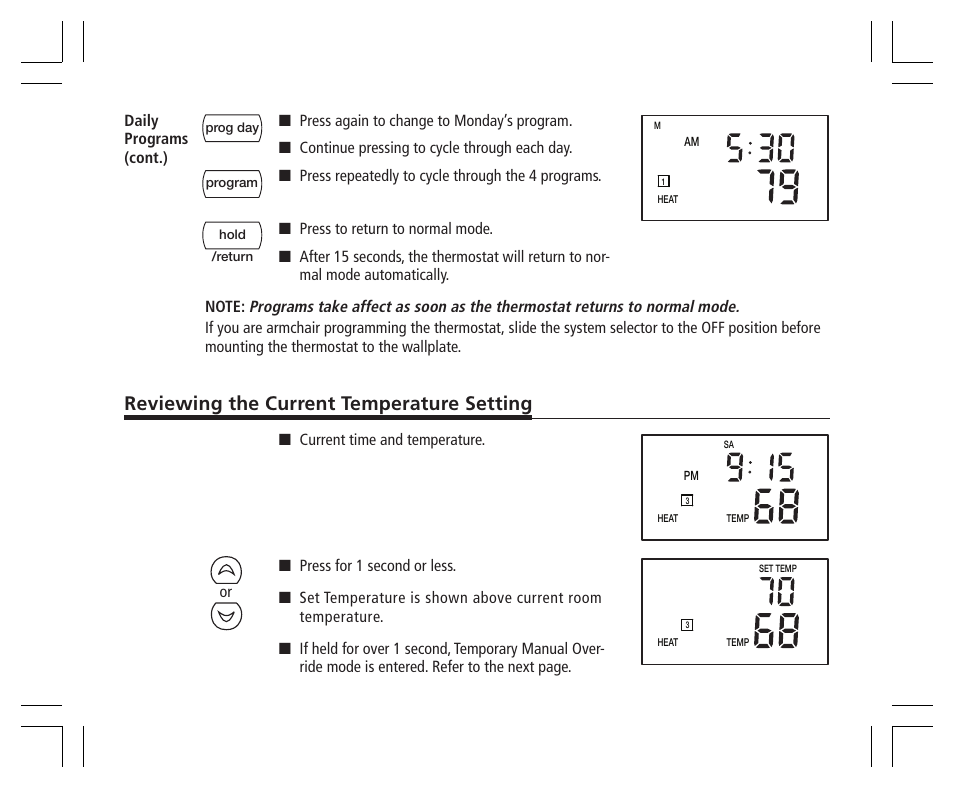 Reviewing the current temperature setting | Hunter Fan 43355 User Manual | Page 23 / 43