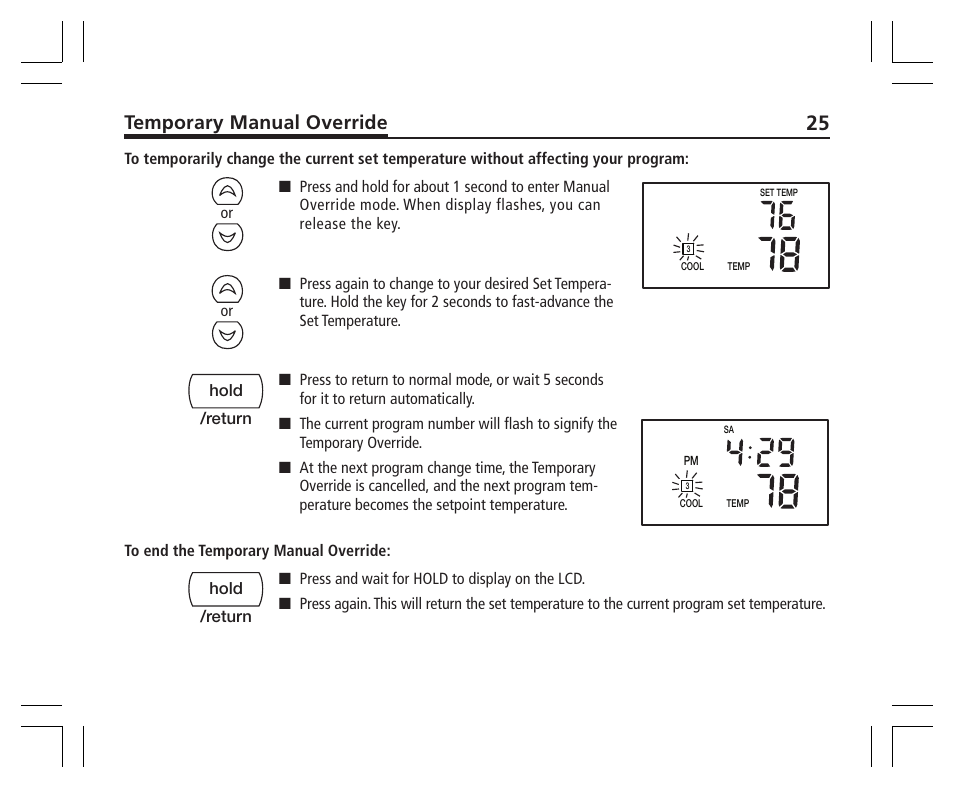 Temporary manual override | Hunter Fan 43355 User Manual | Page 25 / 43