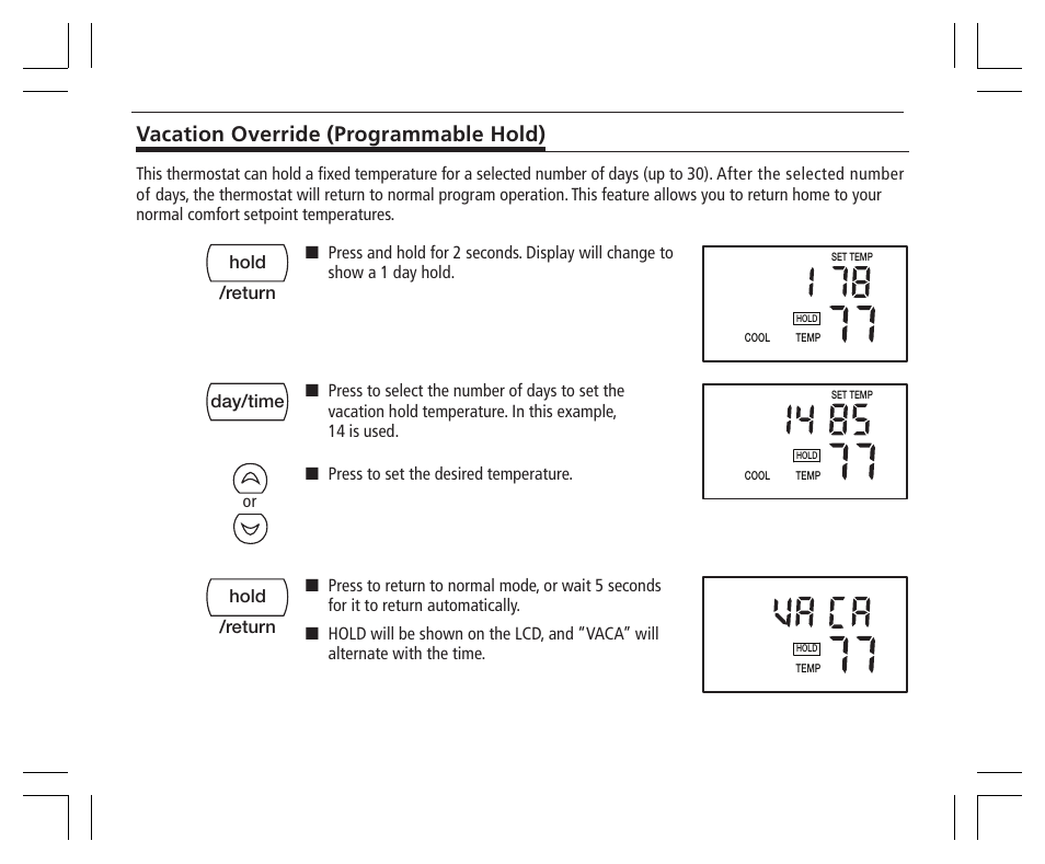 Vacation override (programmable hold) | Hunter Fan 43355 User Manual | Page 27 / 43