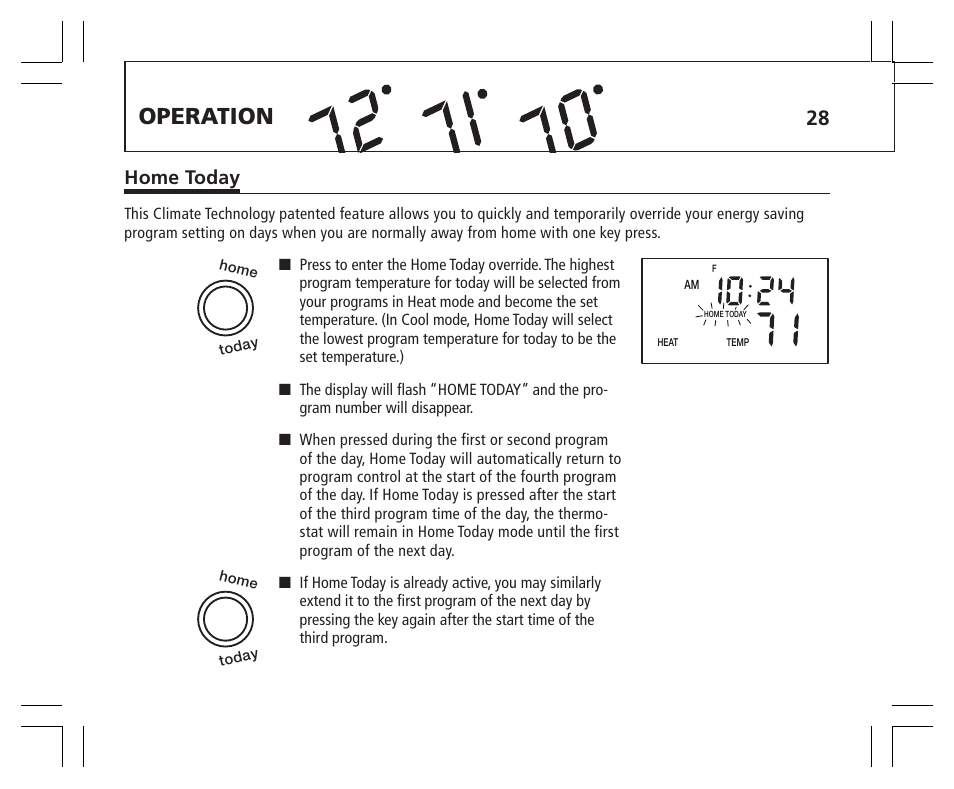 Operation, Home today | Hunter Fan 43355 User Manual | Page 28 / 43