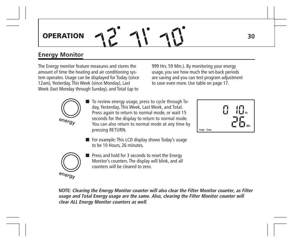 Operation, Energy monitor | Hunter Fan 43355 User Manual | Page 30 / 43