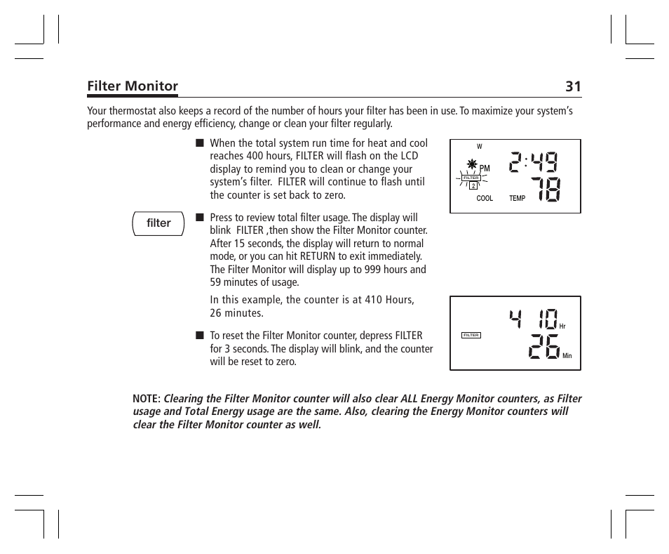 Filter monitor | Hunter Fan 43355 User Manual | Page 31 / 43