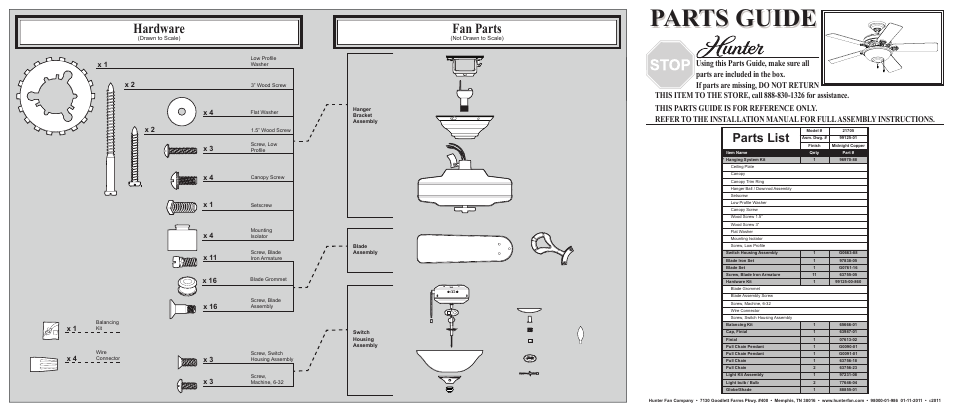 Hunter Fan 21705 User Manual | 2 pages