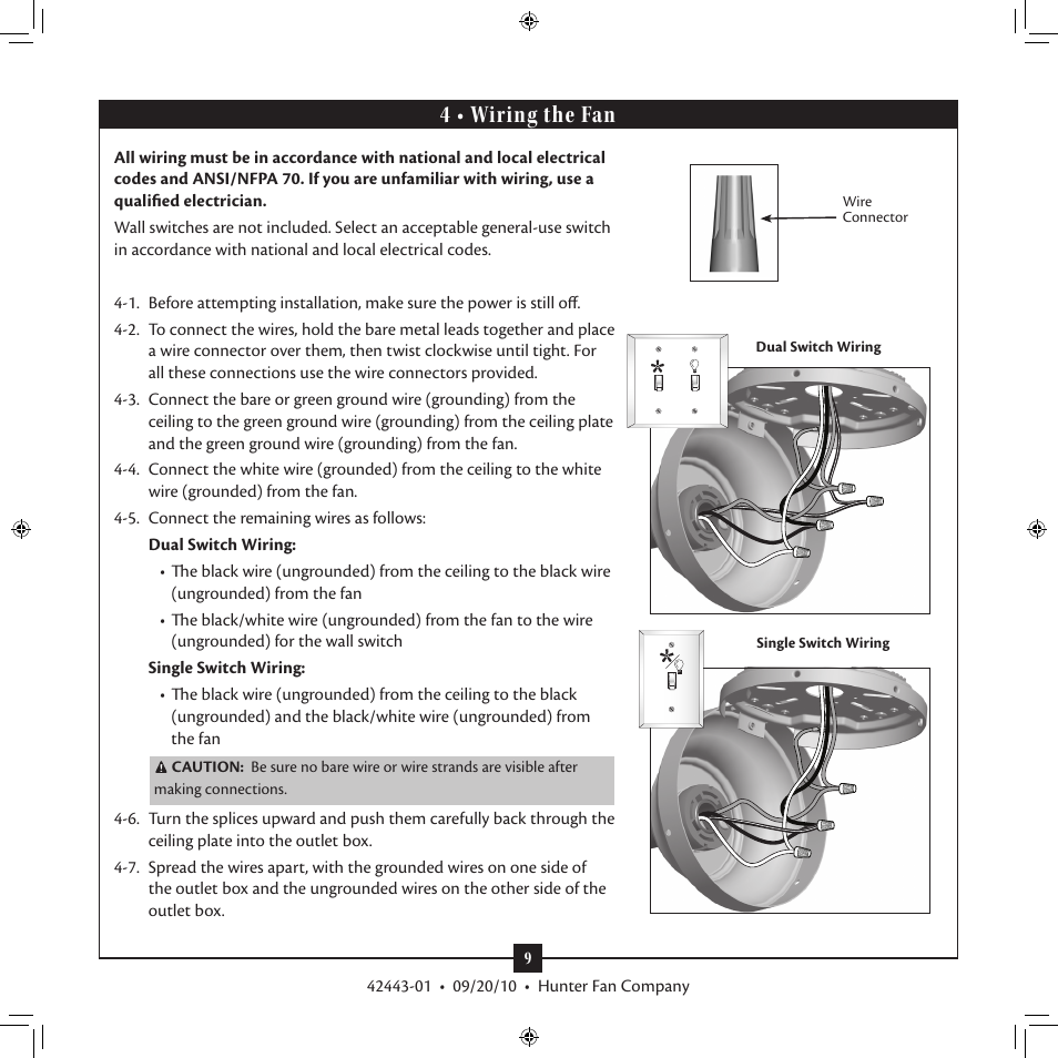 4 • wiring the fan | Hunter 28688 44 Stratford Five Minute Fan User Manual | Page 9 / 17