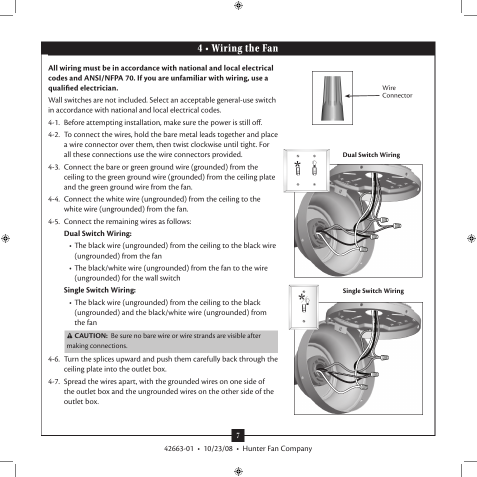 4 • wiring the fan | Hunter Fan X-BOARD 20727 User Manual | Page 7 / 14