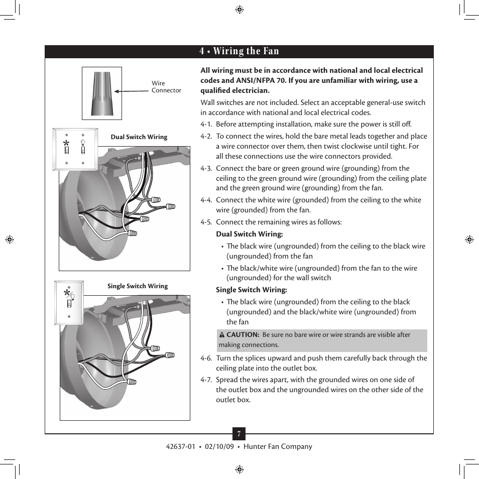 4 • wiring the fan | Hunter Fan 42637-01 User Manual | Page 7 / 13