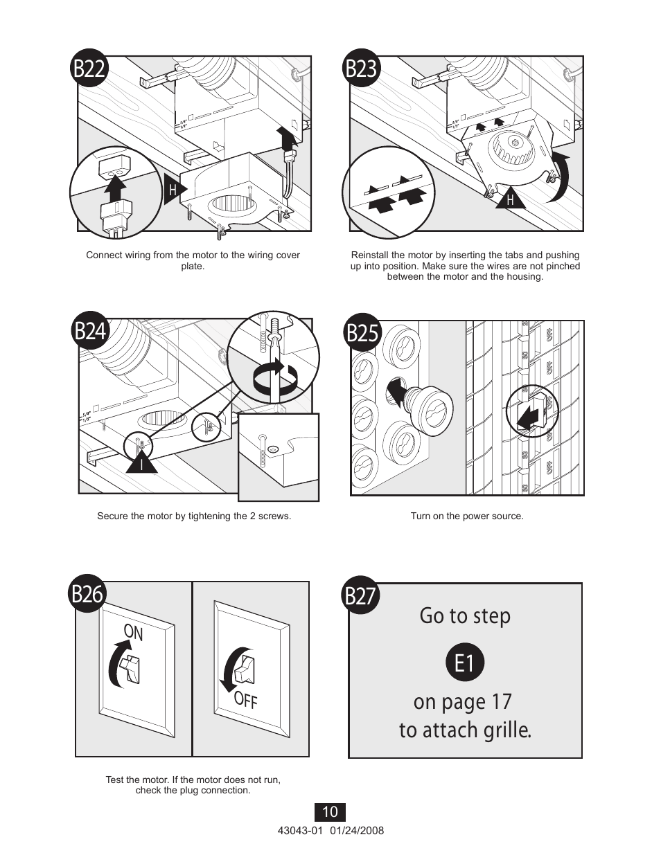 B27 e1, Go to step on page 17 to attach grille | Hunter Fan 81030 User Manual | Page 10 / 65