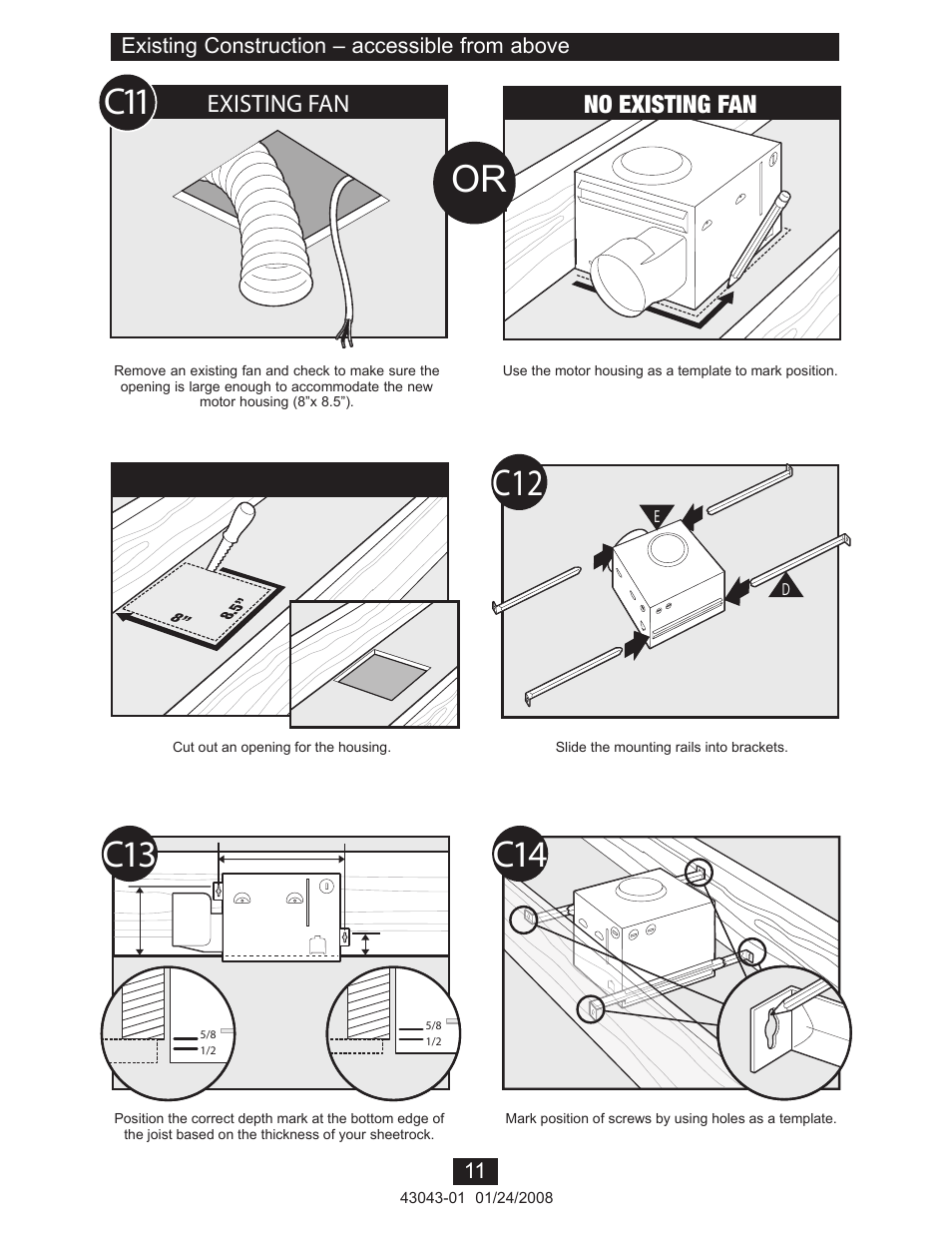 C13 c14, Existing fan, No existing fan | Hunter Fan 81030 User Manual | Page 11 / 65