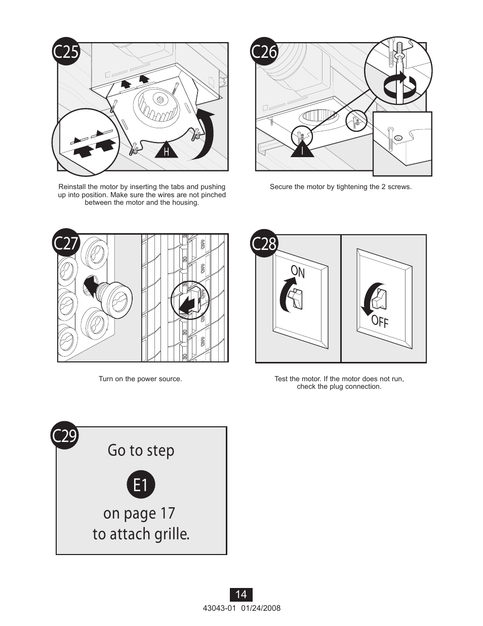 Go to step on page 17 to attach grille | Hunter Fan 81030 User Manual | Page 14 / 65