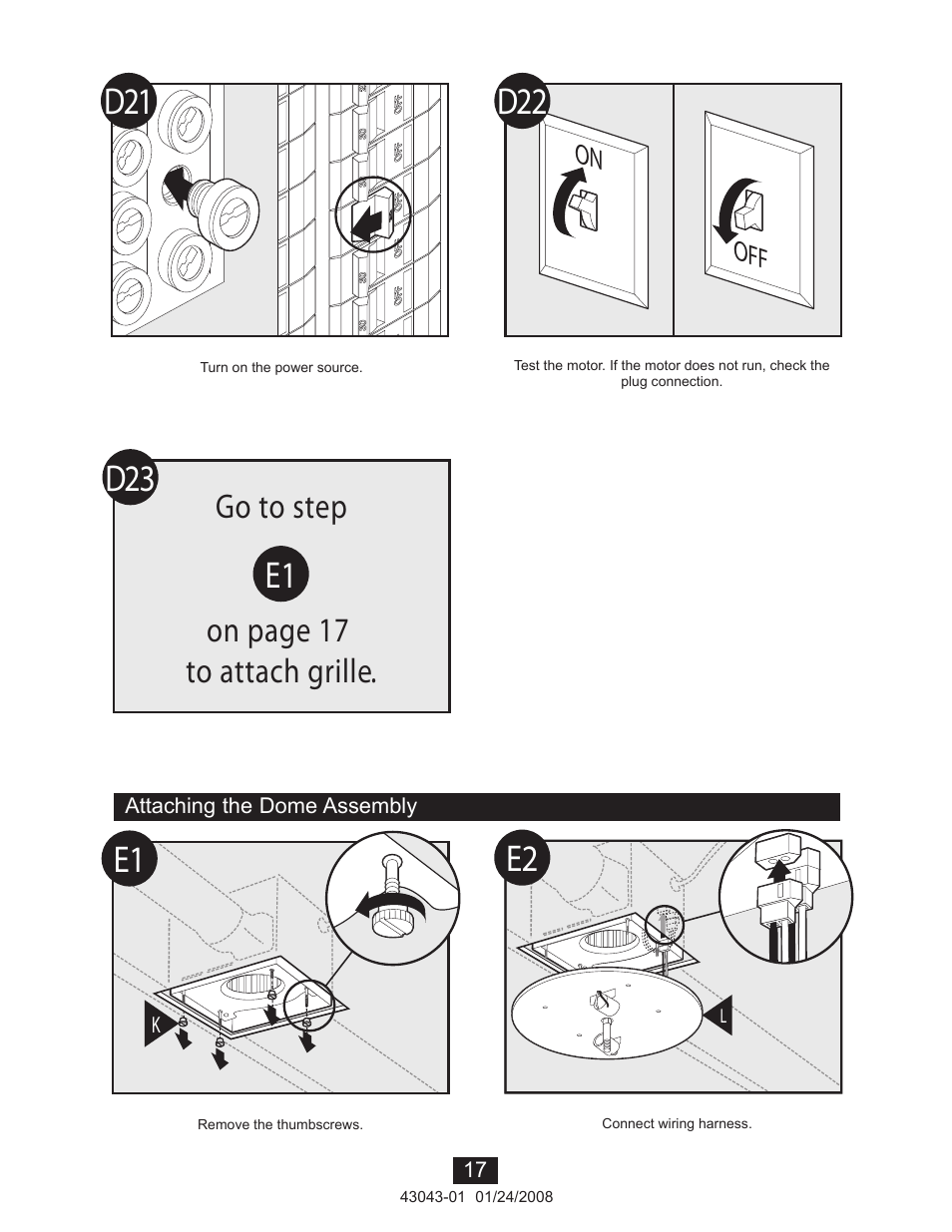 Go to step on page 17 to attach grille | Hunter Fan 81030 User Manual | Page 17 / 65