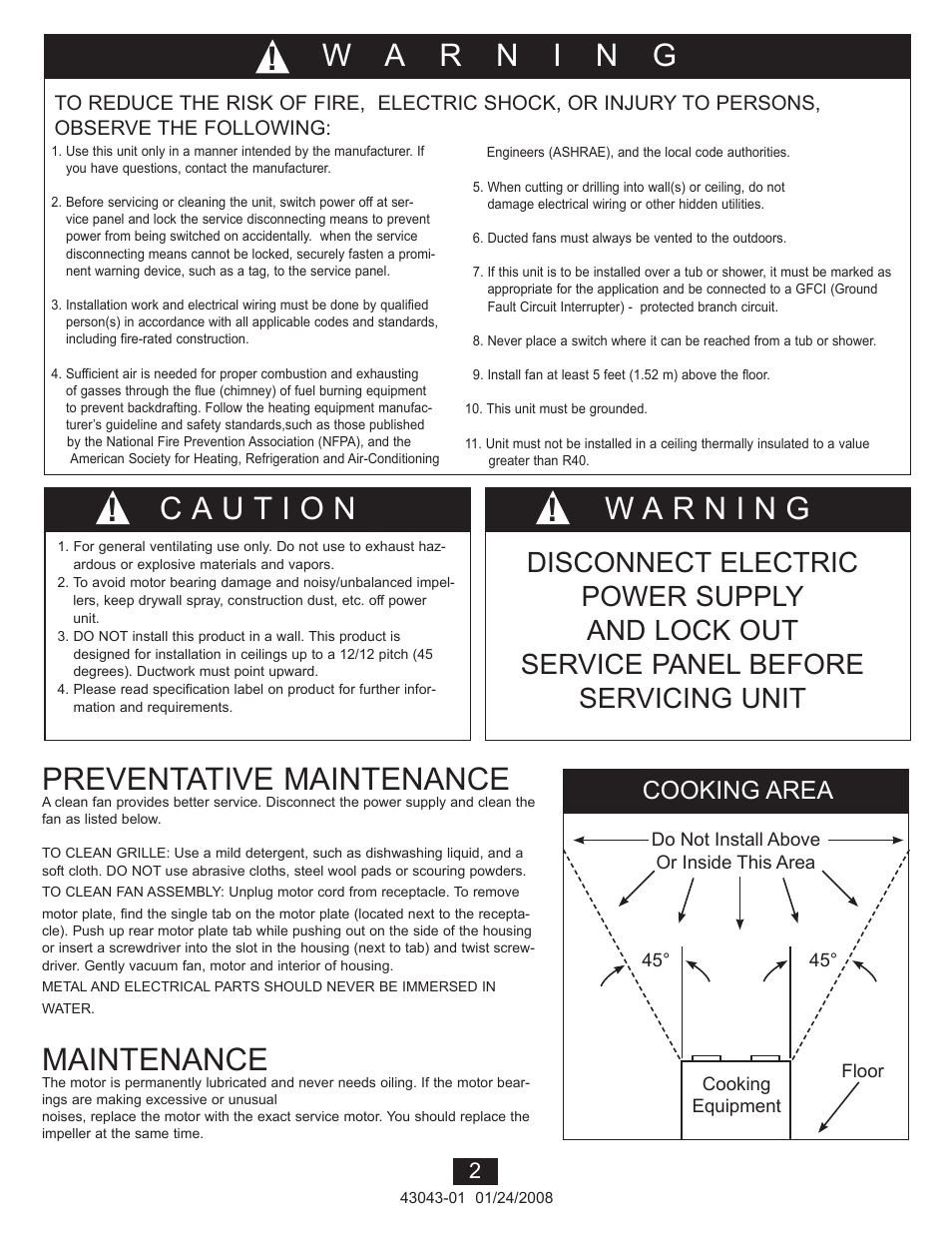 Preventative maintenance, Maintenance, Cooking area | Hunter Fan 81030 User Manual | Page 2 / 65