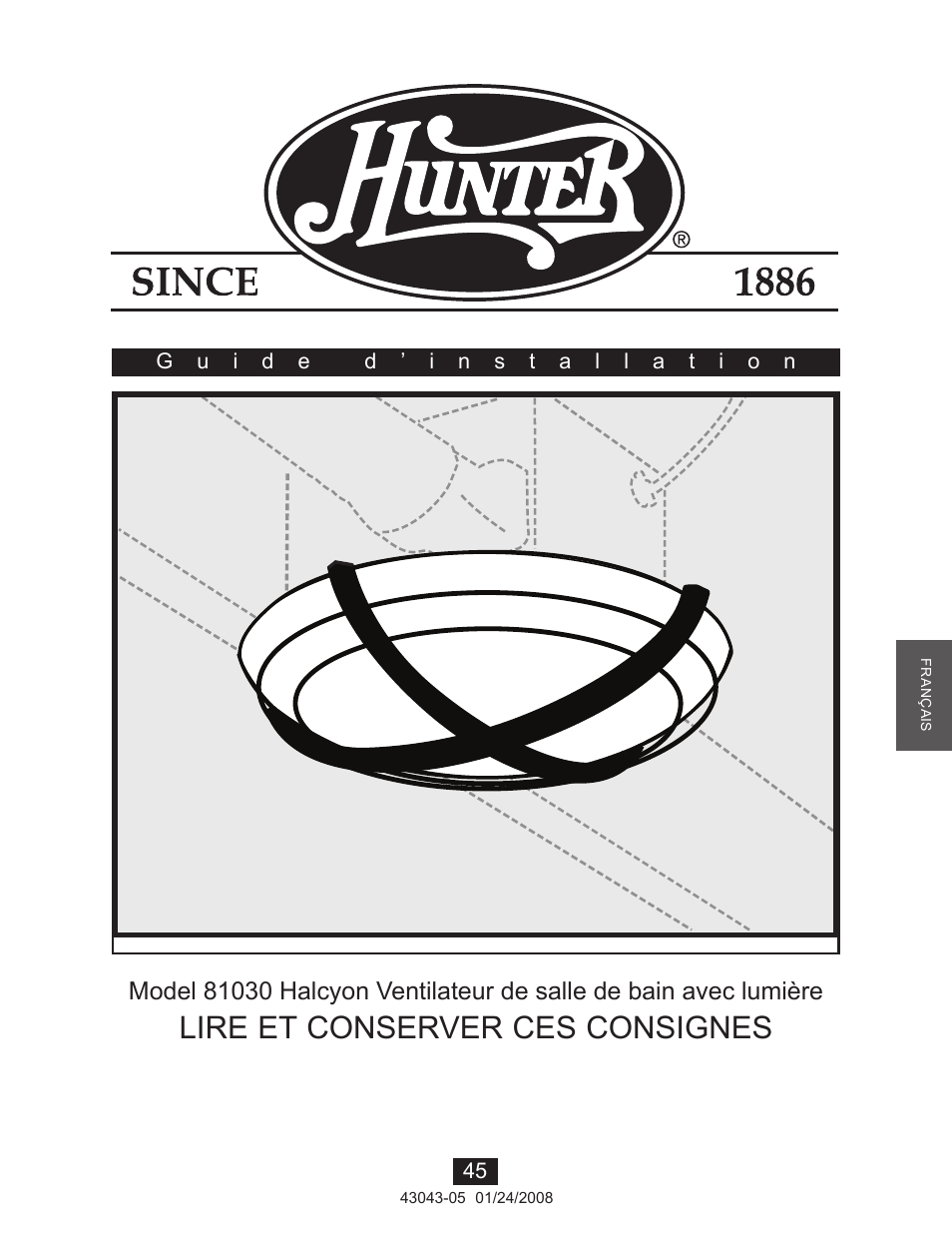Lire et conserver ces consignes | Hunter Fan 81030 User Manual | Page 45 / 65