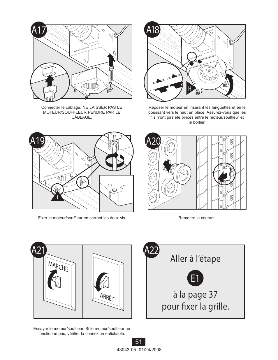 Aller à l’étape à la page 37 pour fixer la grille | Hunter Fan 81030 User Manual | Page 51 / 65