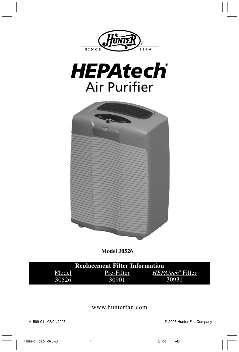 Hunter Fan 30526 User Manual | 16 pages