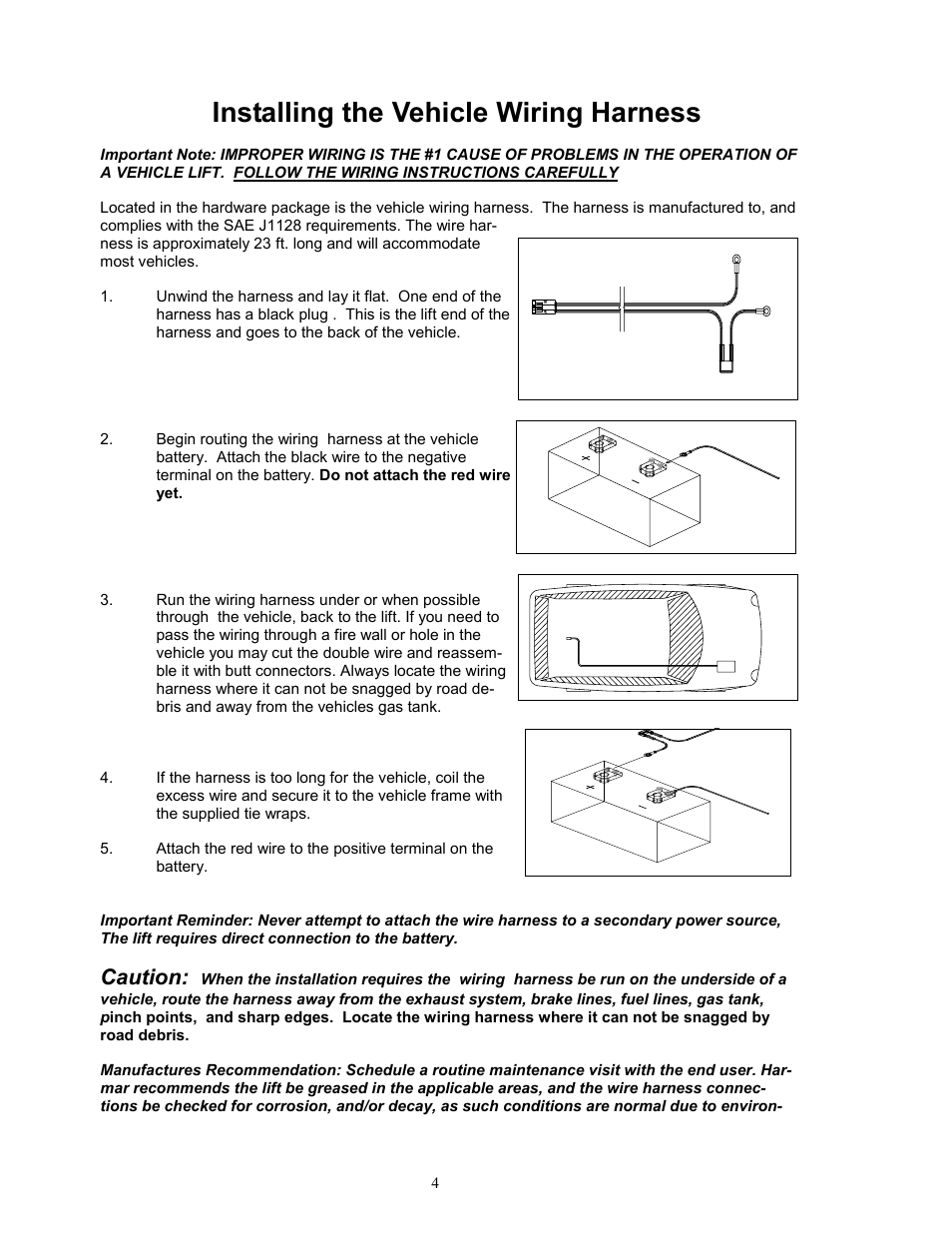 Installing the vehicle wiring harness, Caution | Harmar Mobility AL200 User Manual | Page 4 / 24