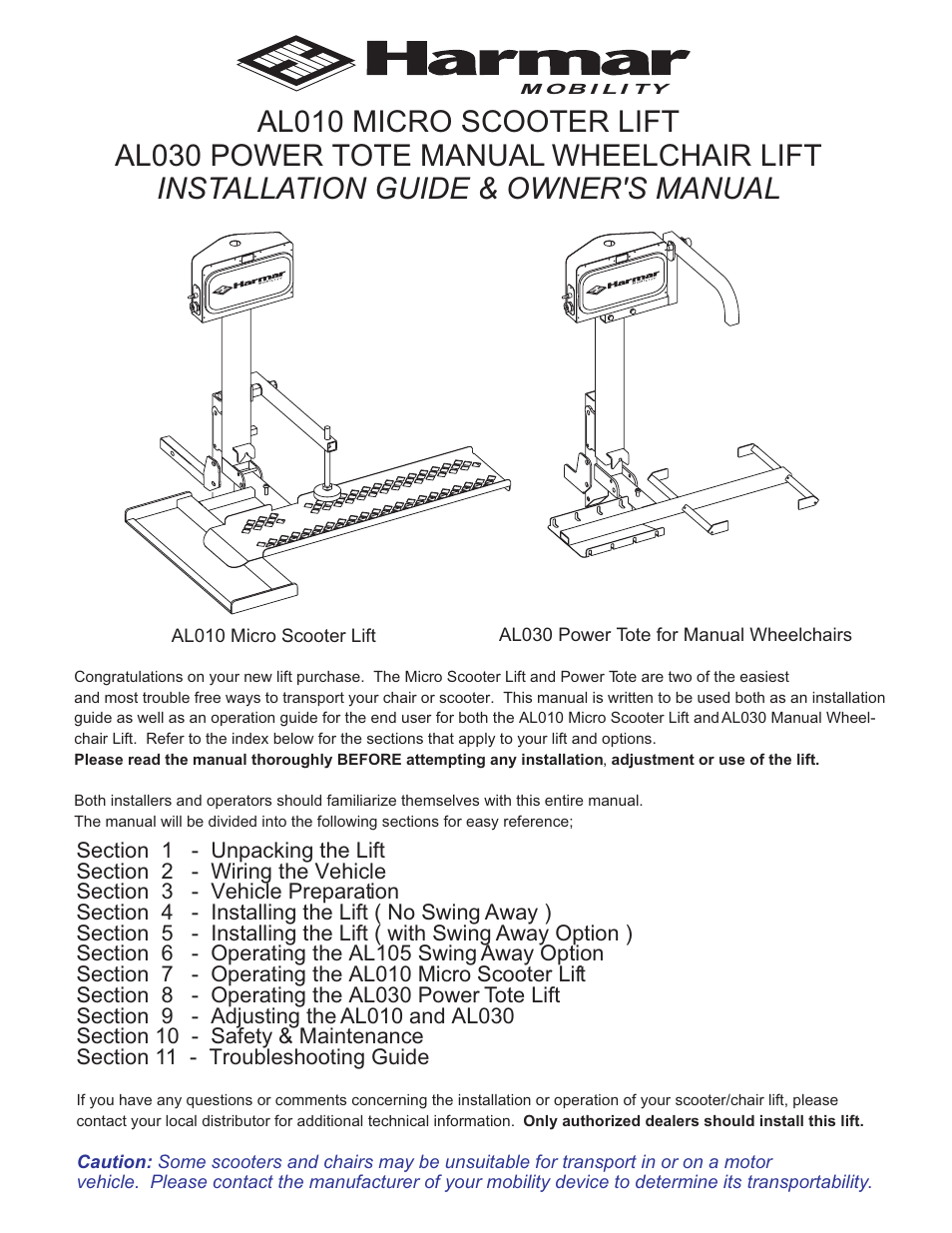 Harmar Mobility AL030 User Manual | 16 pages