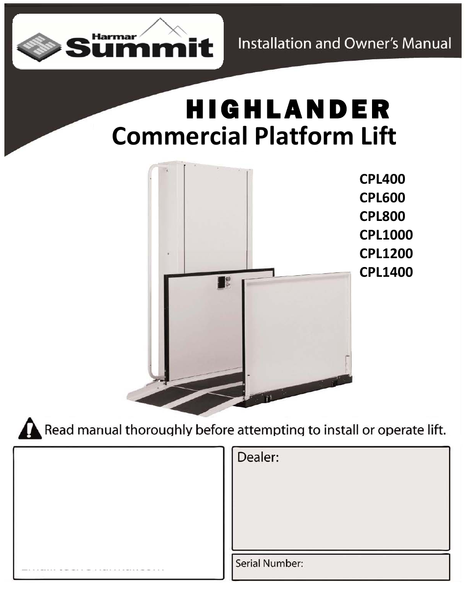 Harmar Mobility HIGHLANDER CPL1200 User Manual | 22 pages