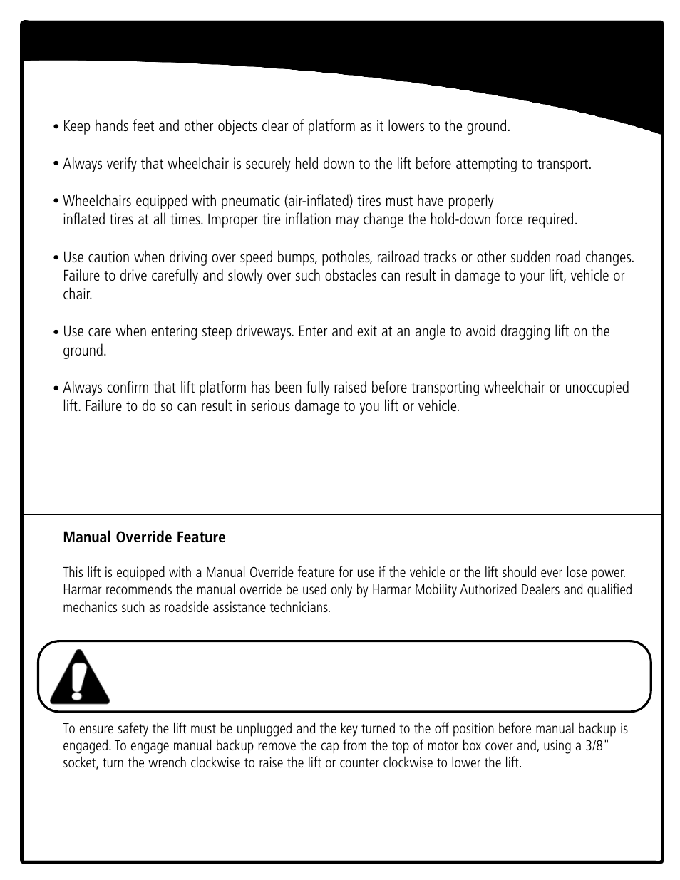 Al030 safety and maintenance | Harmar Mobility AL010 User Manual | Page 11 / 20