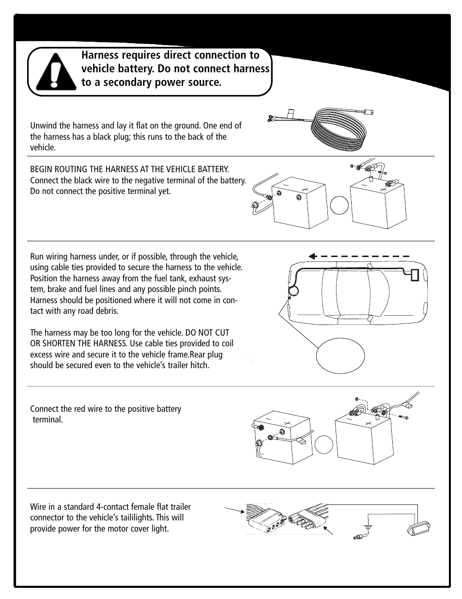 Vehicle wiring instructions, Xcess wire here, Coil excess wire here | Or side mount top mount | Harmar Mobility AL010 User Manual | Page 3 / 20