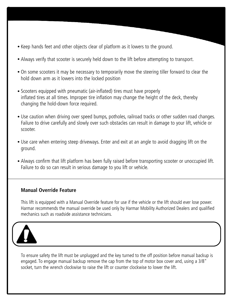 Safety and maintenence | Harmar Mobility AL010 User Manual | Page 9 / 20