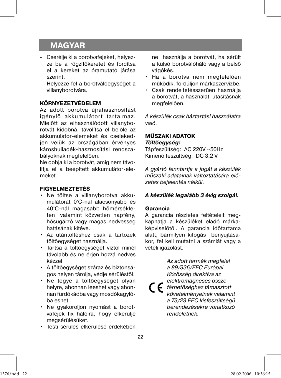 Magyar | Vitek VT-1376 BK User Manual | Page 22 / 40