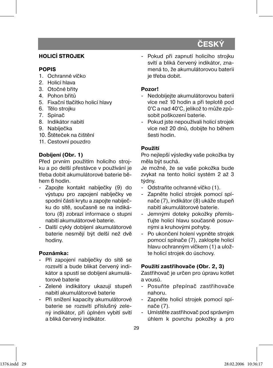 Český | Vitek VT-1376 BK User Manual | Page 29 / 40
