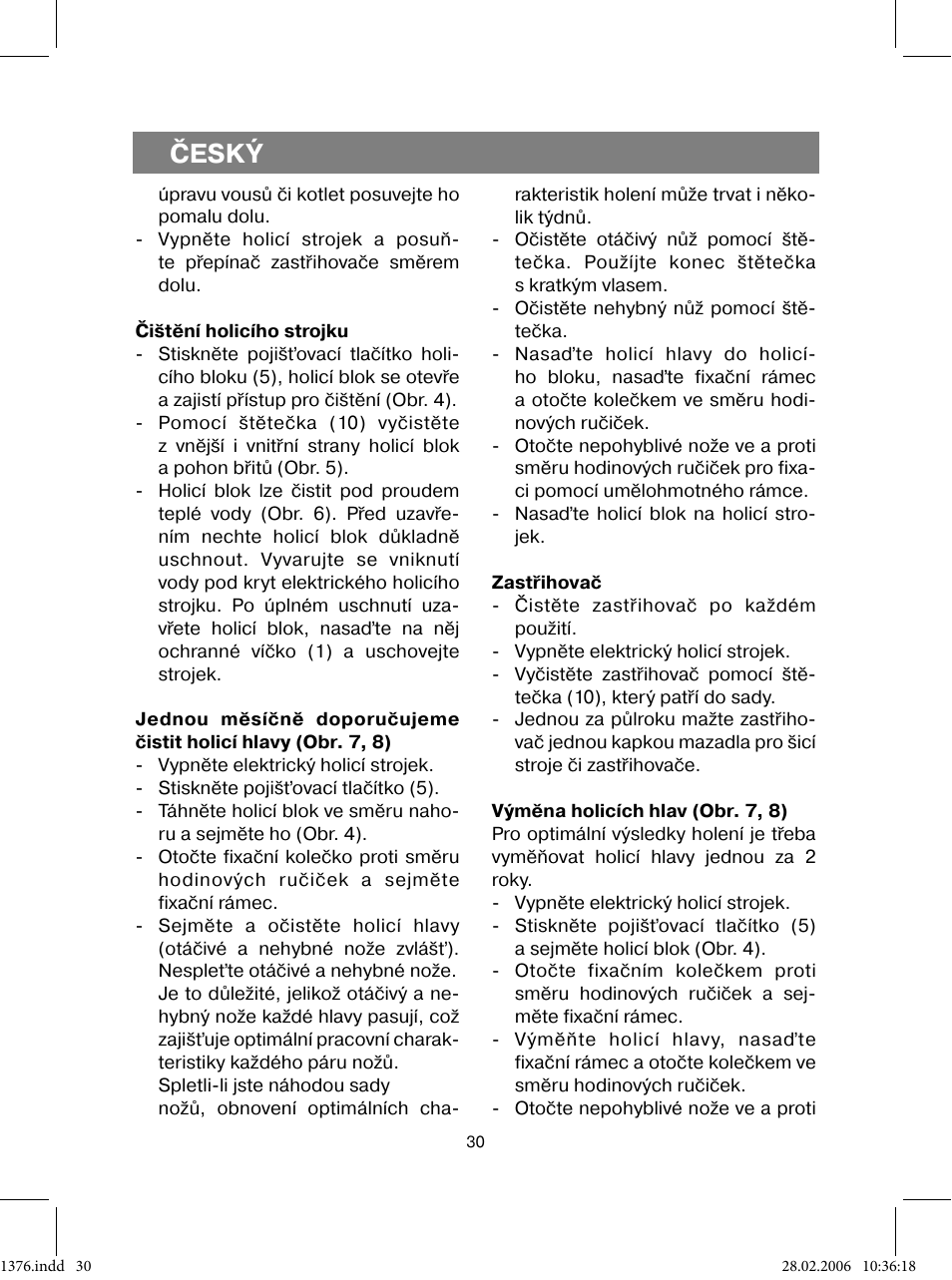 Český | Vitek VT-1376 BK User Manual | Page 30 / 40