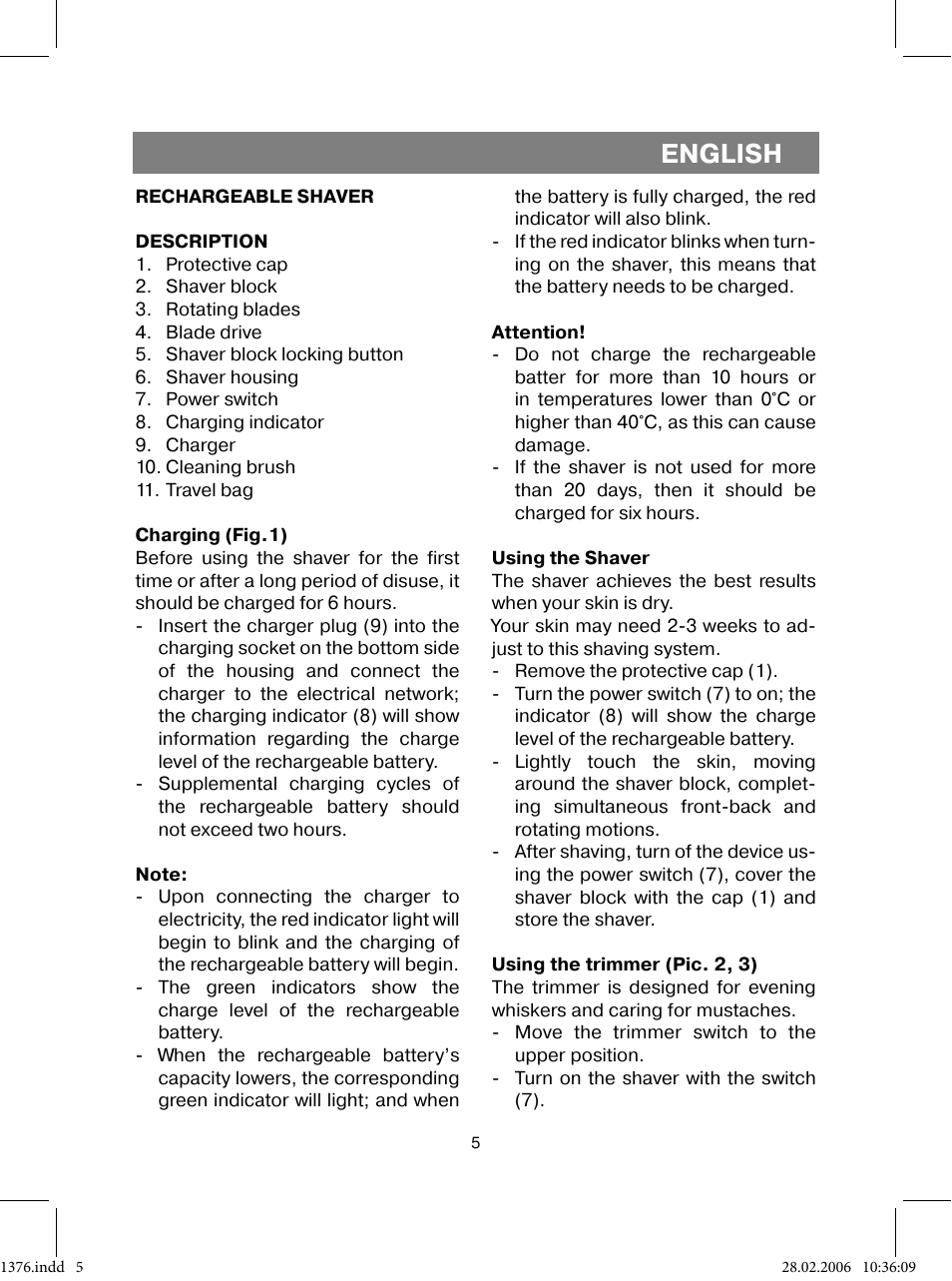 English | Vitek VT-1376 BK User Manual | Page 5 / 40