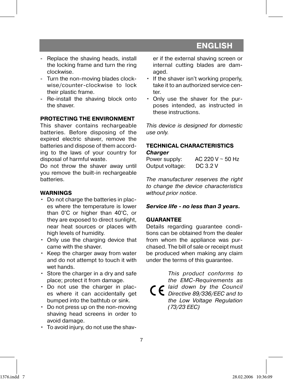 English | Vitek VT-1376 BK User Manual | Page 7 / 40