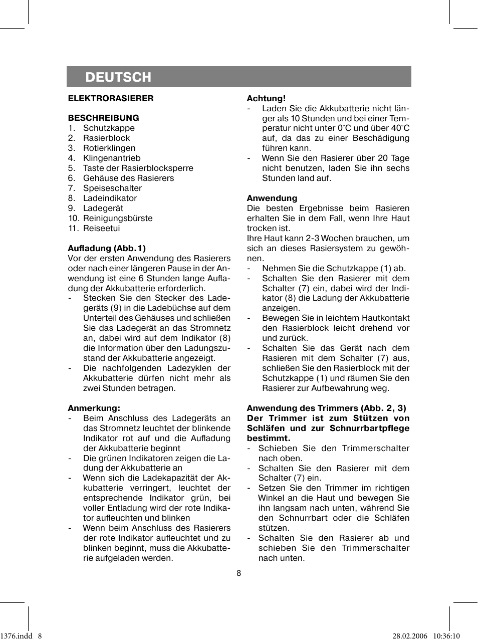 Deutsch | Vitek VT-1376 BK User Manual | Page 8 / 40