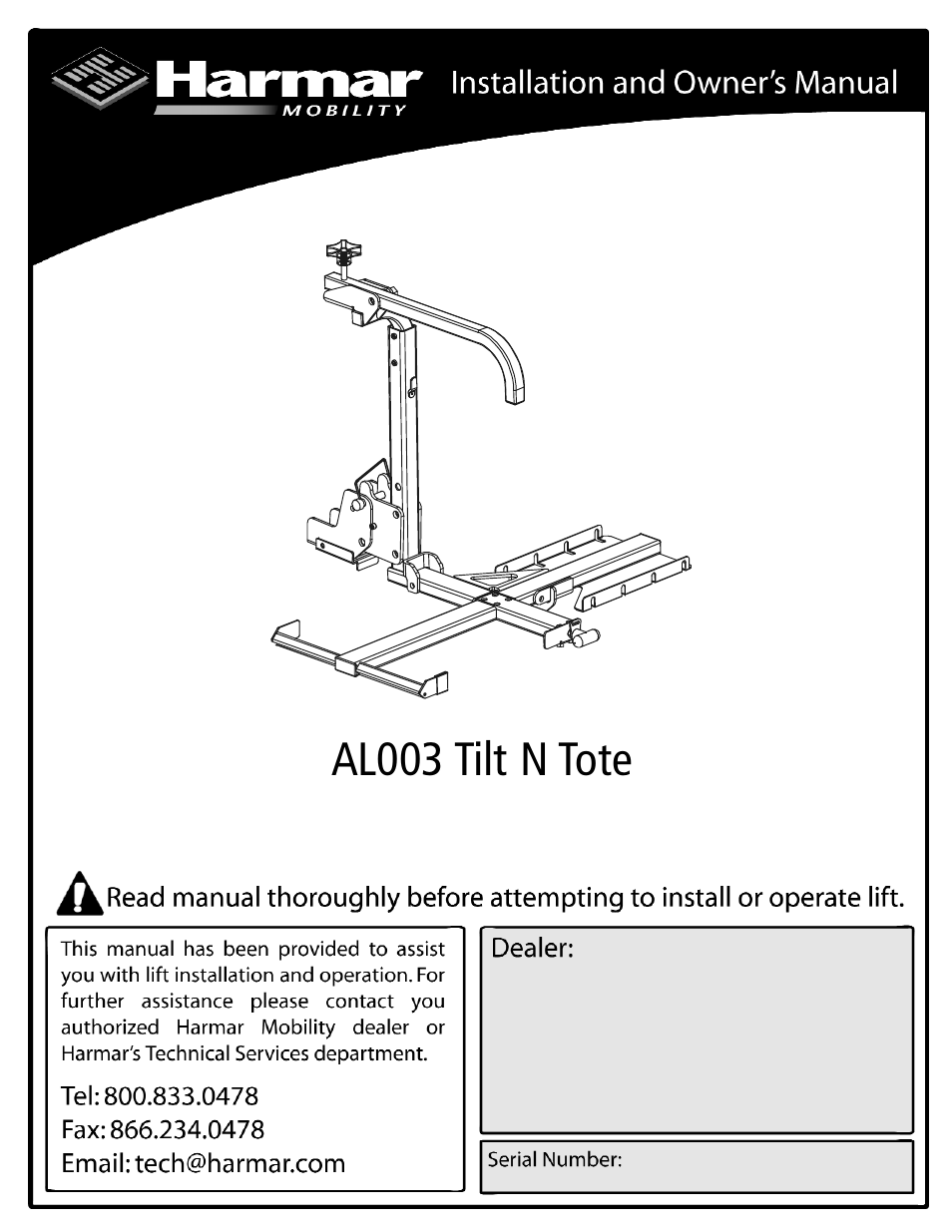 Harmar Mobility AL003 User Manual | 8 pages